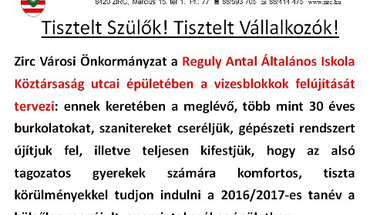 Iskolai vizesblokk felújításához várunk felajánlásokat!