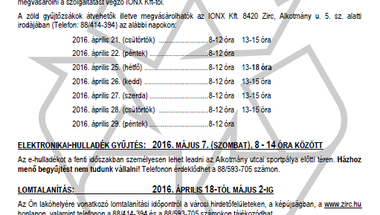 Környezetvédelmi tájékoztató - lomtalanítás, zöldhulladék, elektronikai-hulladék, zajvédelem