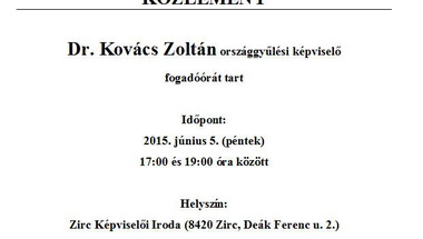 Fogadóóra - Dr. Kovács Zoltán országgyűlési képviselő